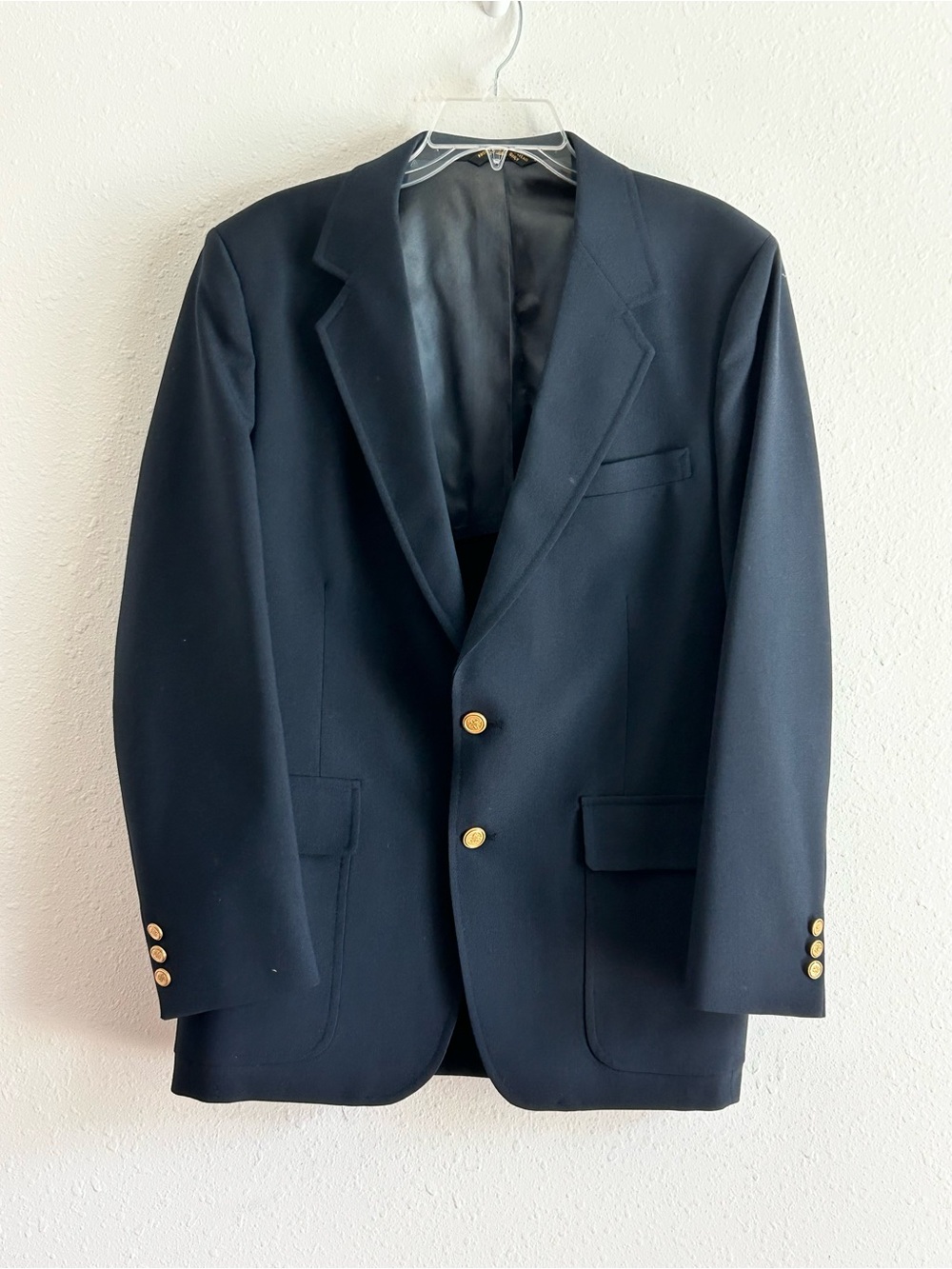 Palm Beach Blazer Mens 42 Navy Blue Gold Crest Button Hopsack Made in USA